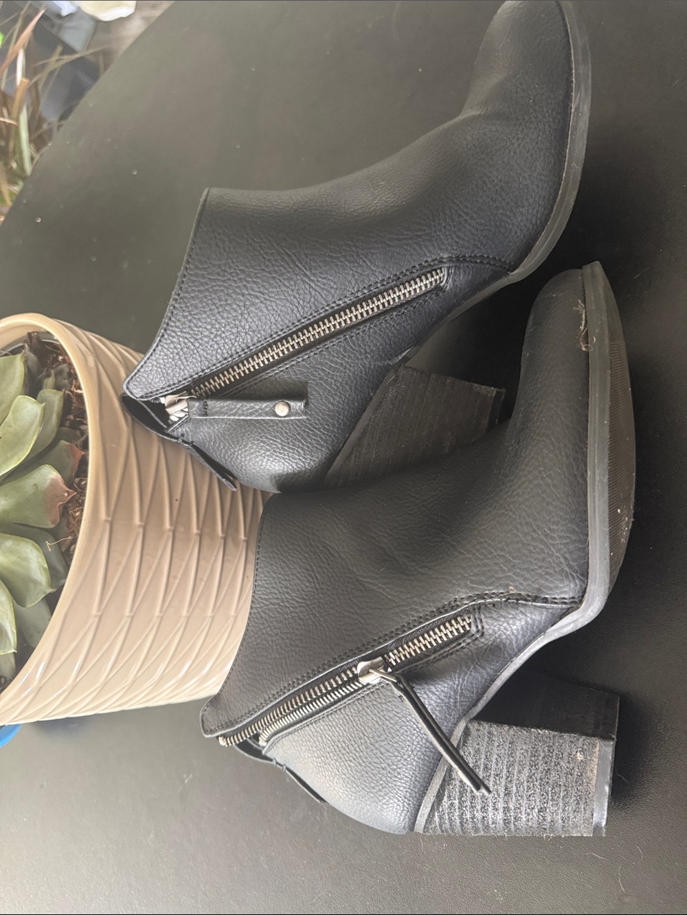 torrid Black Zipped Faux-Leather Block Heel Ankle Booties
